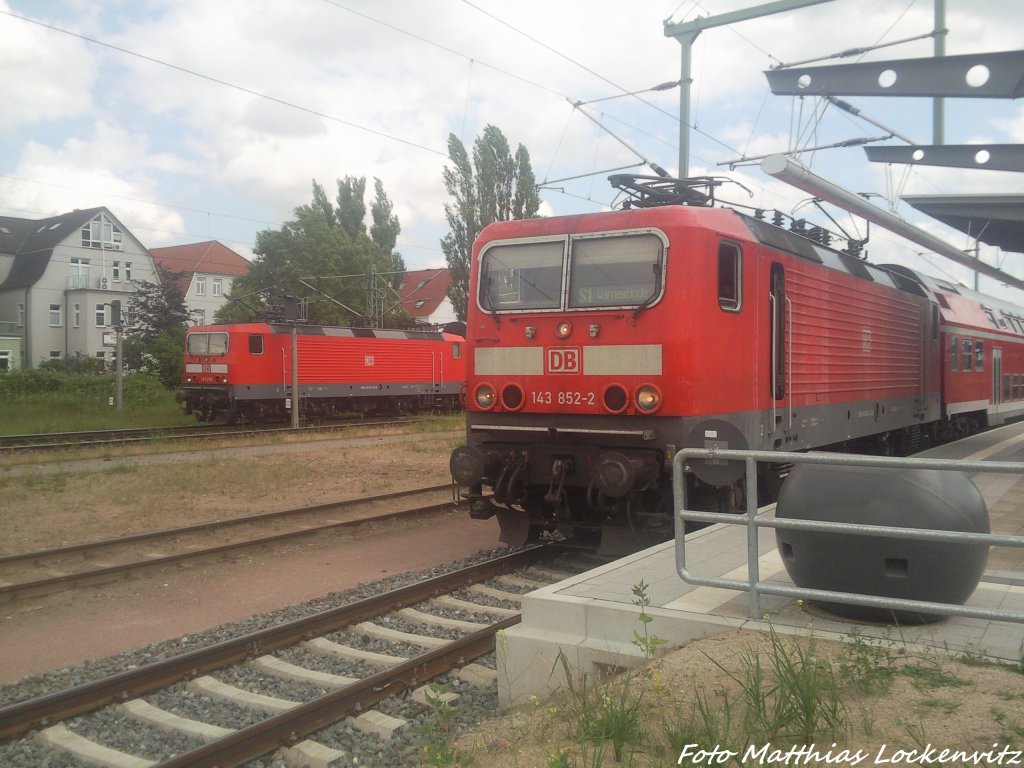 143 852-2 als S1 mit zeil Warnem�nde & 143 250 als S1 aus Warnem�nde im Bahnhof Rostock Hbf am 22.6.13