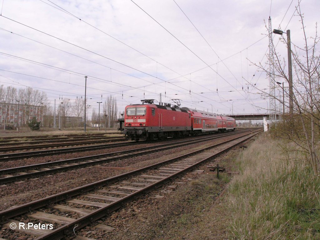 143 947-0 verlsst Eisenhttenstadt mit einer RB Cottbus. 14.04.08