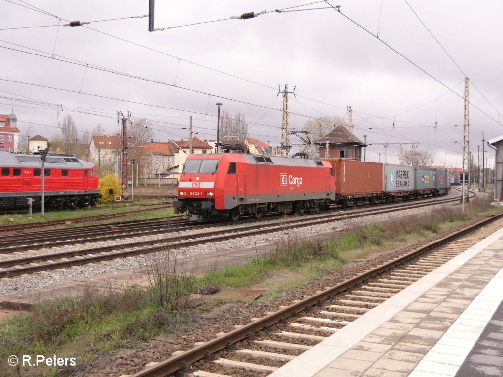 152 028-7 erreicht Frankfurt/Oder mit ein Containerzug. 15.04.08