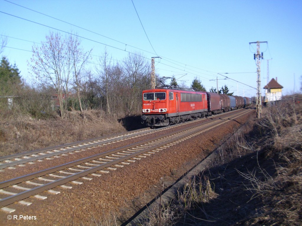 155 028-4 mit Coiltransport bei Frankfurt/Oder Nuhnen. 07.03.11