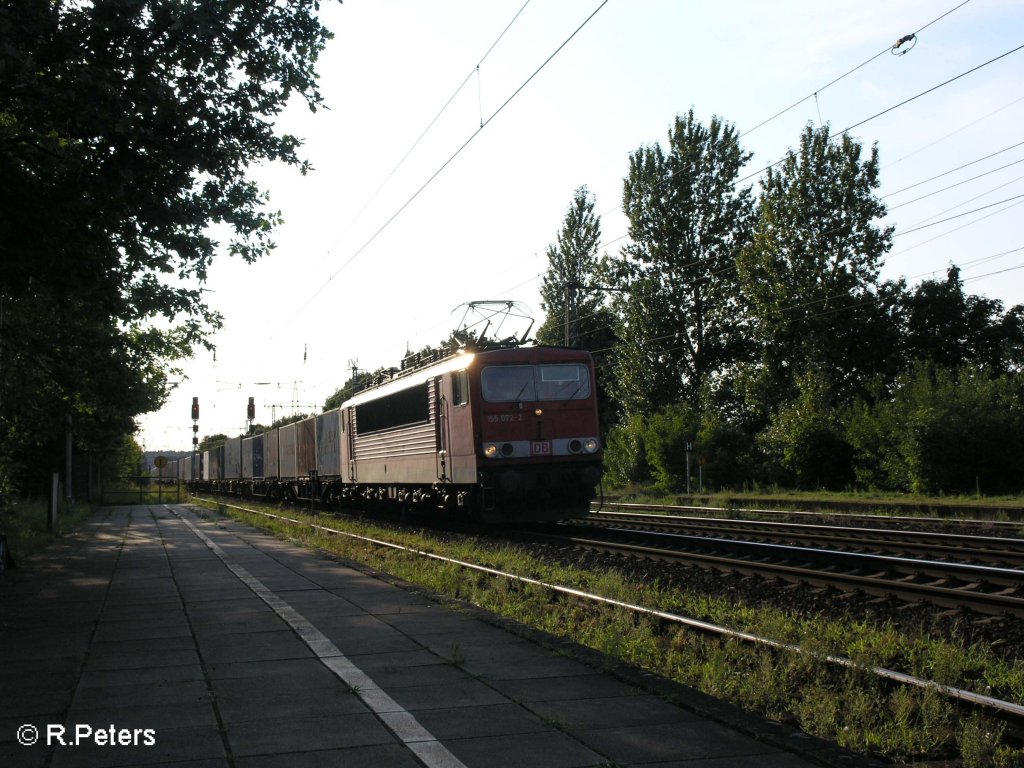 155 072-2 erreicht Saarmund mit ein Containerzug. 17.08.08