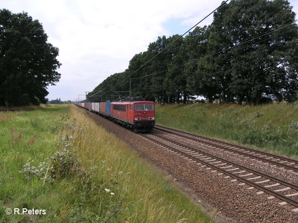 155 132-4 zieht ein Containerzug bei Jacobsdorf(Markt) nach Frankfurt/Oder. 19.07.08