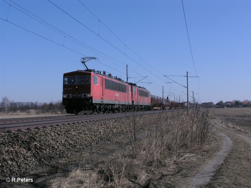 155 150-6 + 140 und gemischten Gterzug bei Jacobsdorf(Mark) 08.03.11