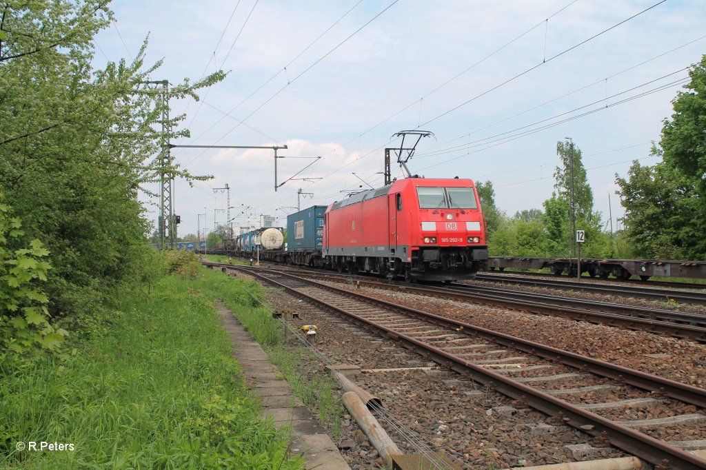 185 202-9 mit Containerzug bei Regensburg Ost. 09.05.13