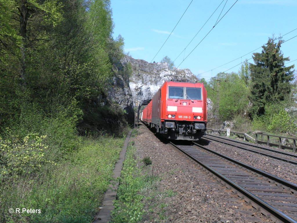 185 318-3 zieht einen gemischten Gterzug durchs Felsentor. 29.04.10