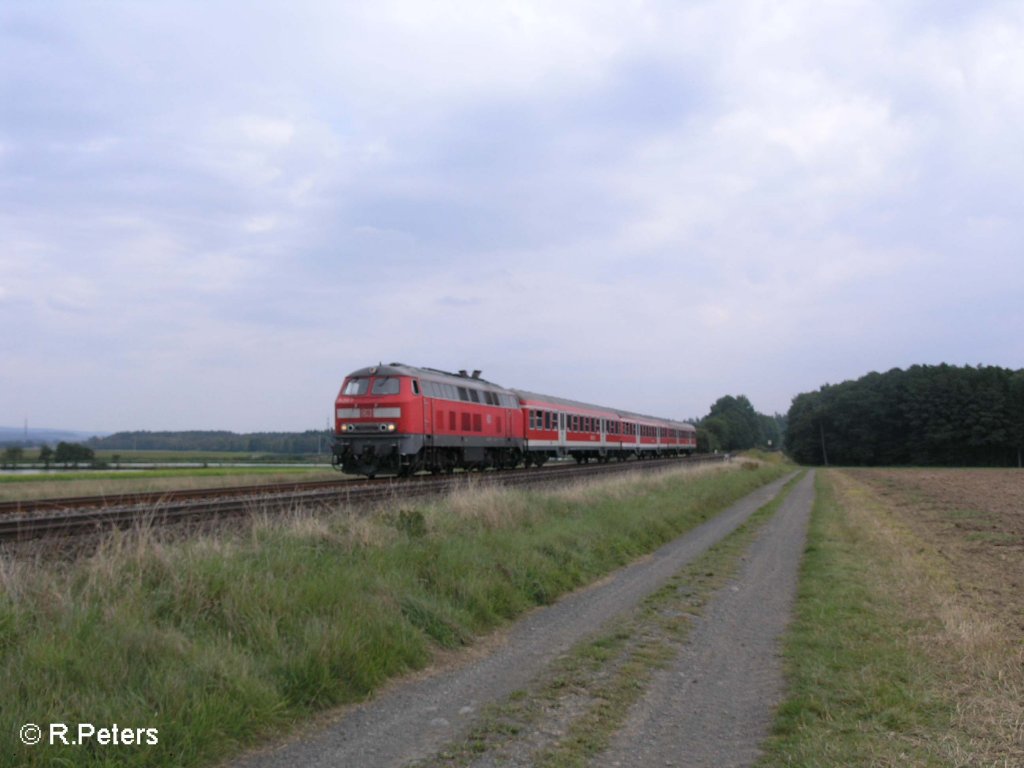 218 213-7 zieht bei Oberteich den freitags-Schler-verstrkungszug. 12.09.08