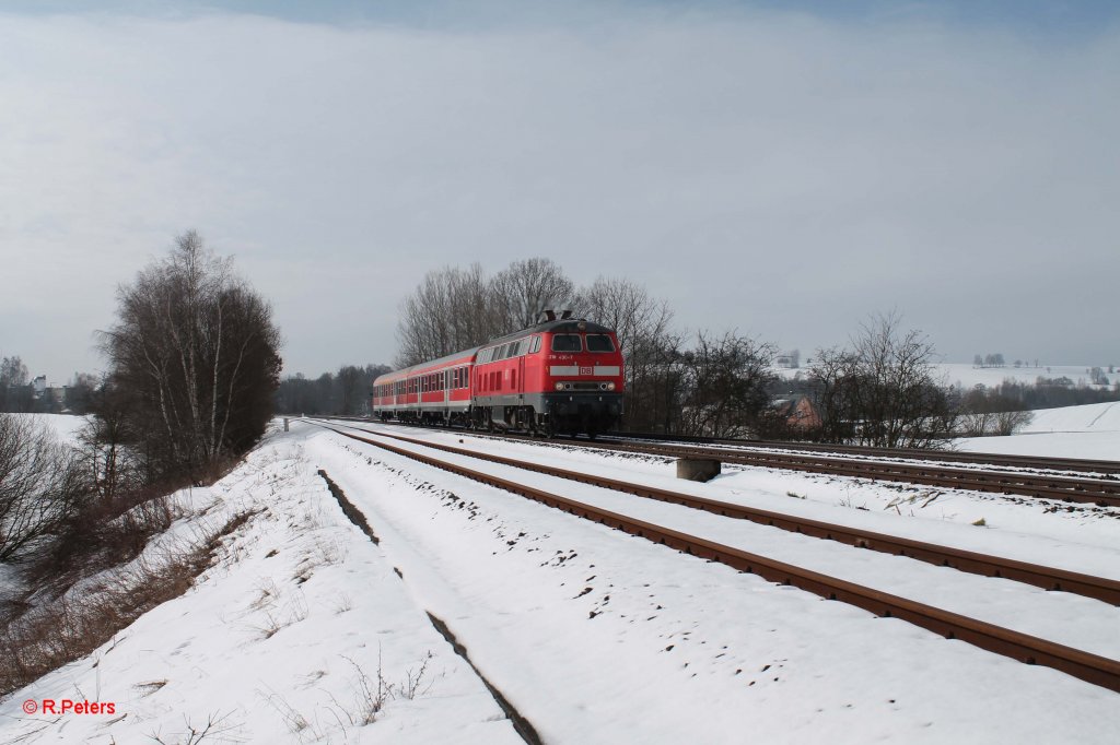 218 430-7 mit Wagenberfhrung Mhldorf - Chemnitz bei Schnfeld. 26.02.13