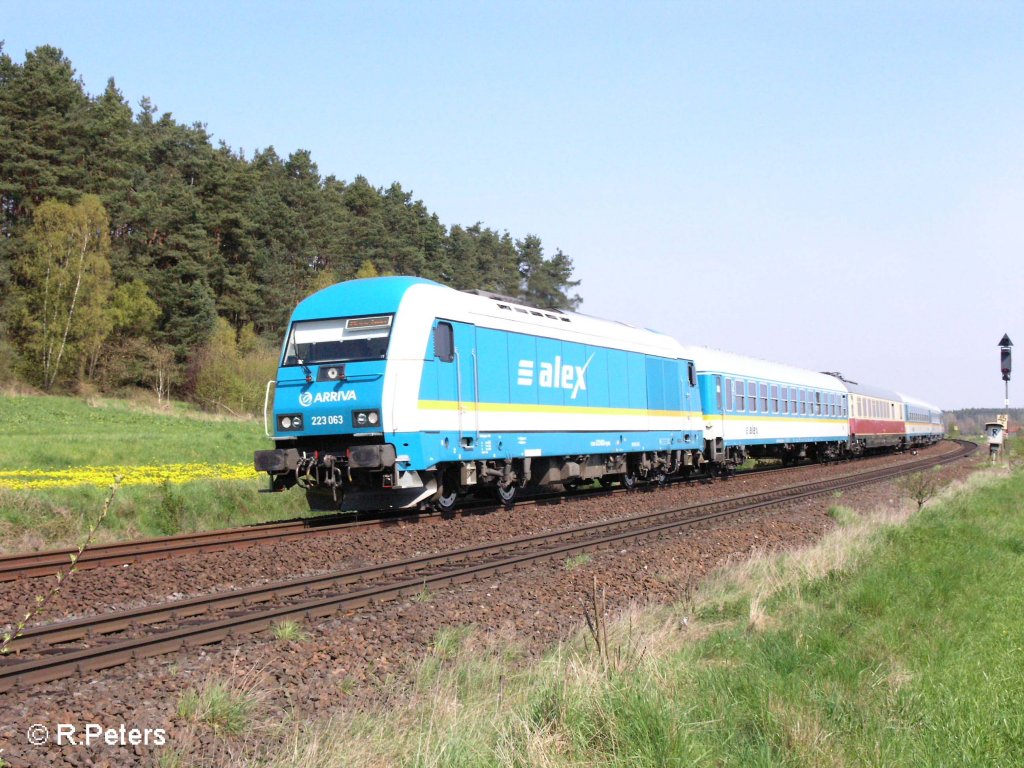 223 063 zieht bei Richt bei Schwandorf den ALX37979 nach Mnchen. 27.06.07
