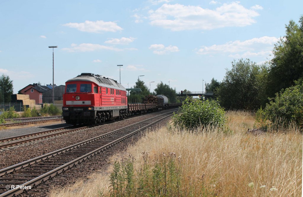 232 609-8 mit den umgeleiteten 45369 NN-Cheb in Wiesau. 22.07.13