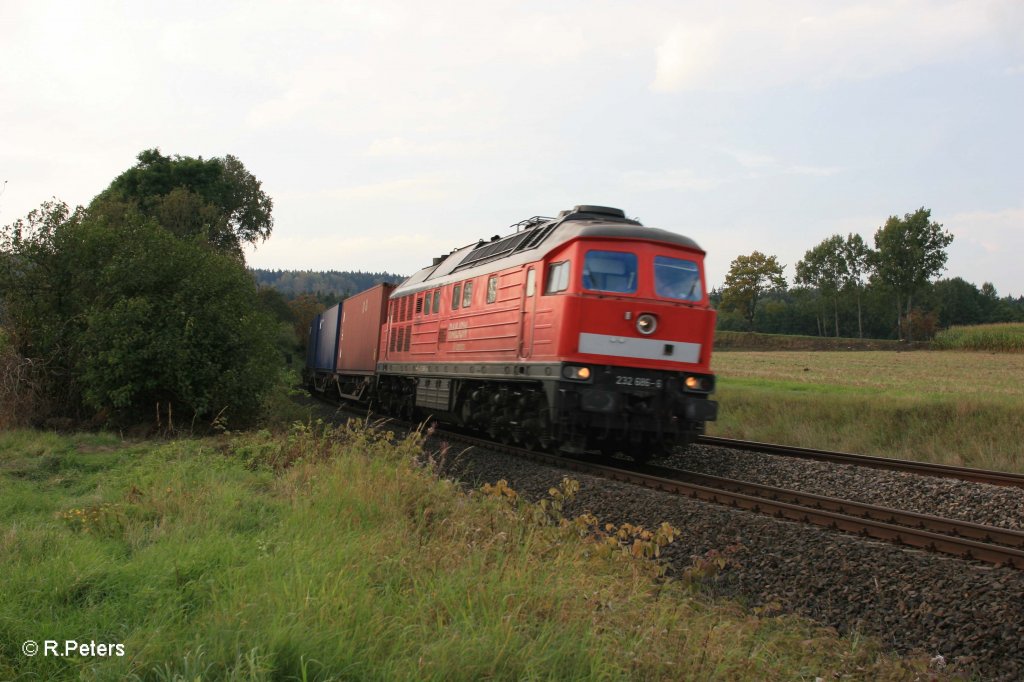 232 686-6 mit Containerzug bei Oberteich. 17.09.11