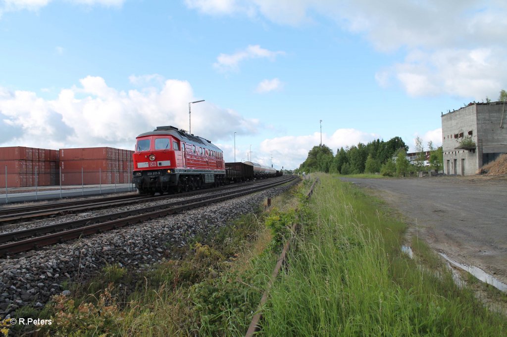 233 217-9 beschleunigt und verlsst mit dem morgentlichen 45367 NN - Cheb den Bahnhof Wiesau. 14.06.13