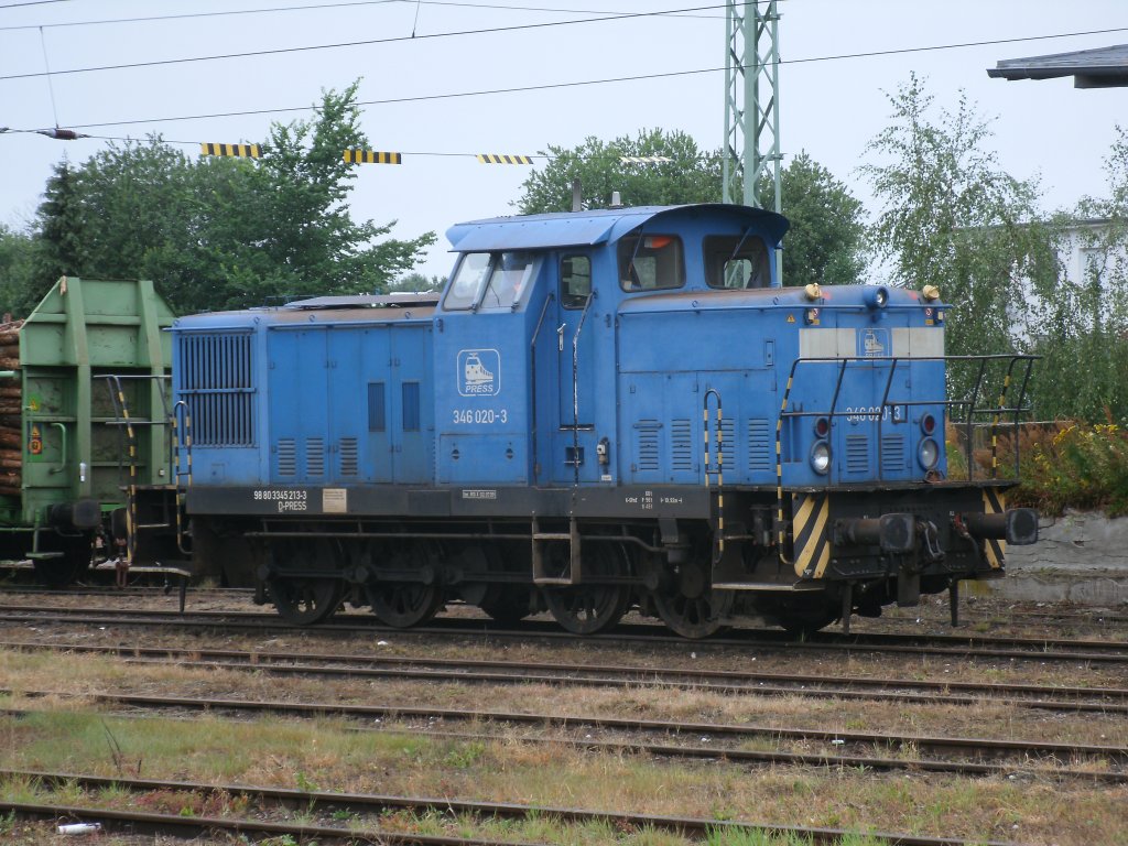 346 020 von der PRESS als Rangierlok t�tig,am 30.Juli 2013,in Bergen/R�gen.