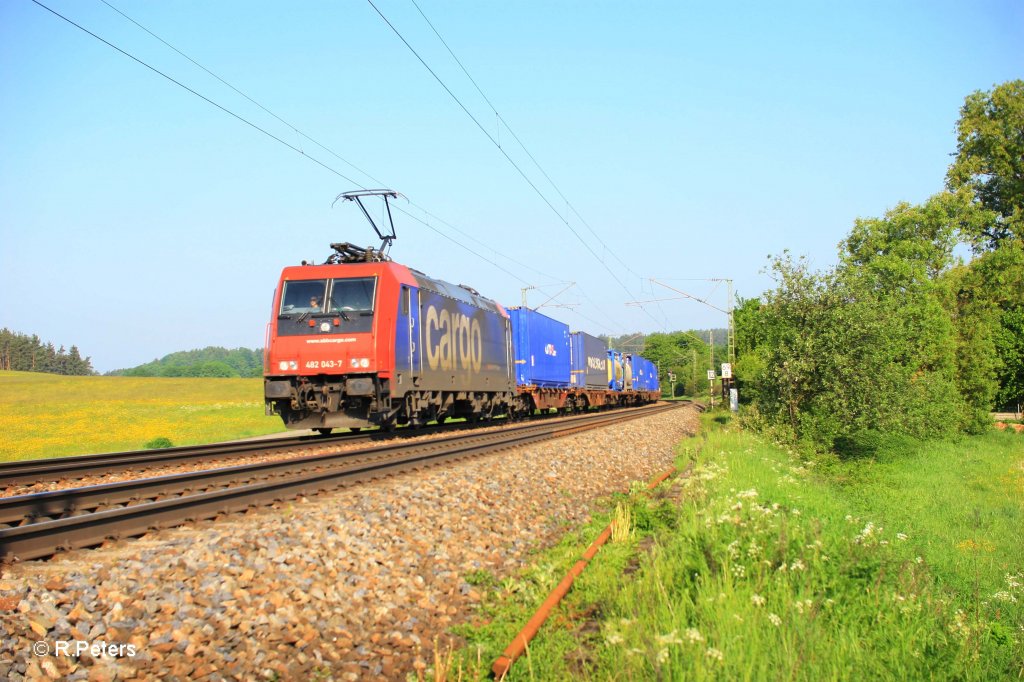 482 043-7 mit Containerzug bei Plling. 13.05.11