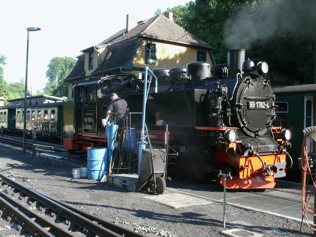 Auch 99 1782 mute,am 02.August 2013,bei der glhenden Hitze am Ghrener Wasserkran viel  trinken .