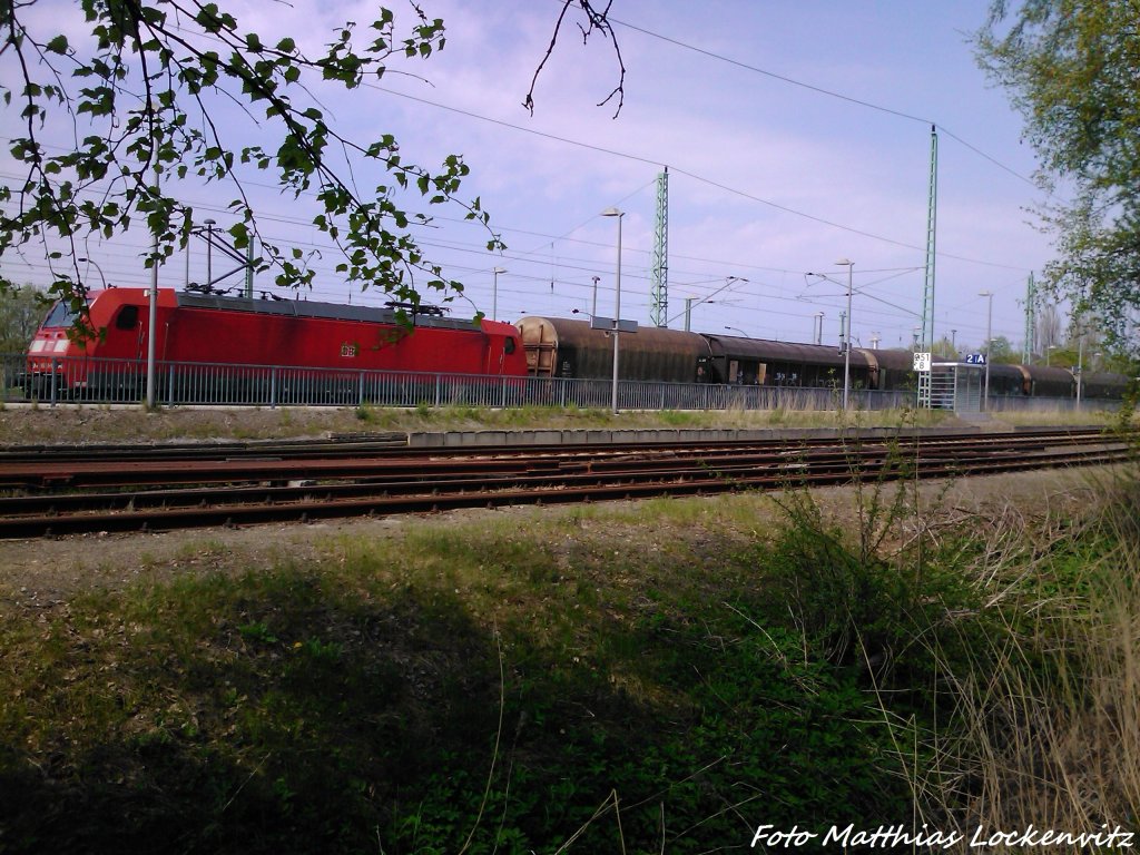 BR 185 mit einem G�terzug bei der Durchfahrt in Bergen auf R�gen am 7.5.13