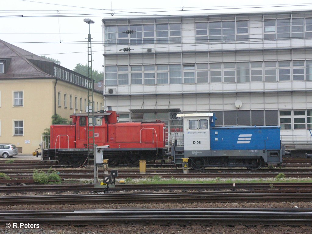 D08 und 363 661-0 stehen in Regensburg HBF abgestellt. 01.05.09