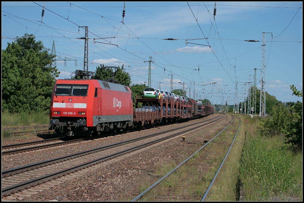 DB cargo 152 030-3 mit gemischtem G�terzug Richtung Seddin (gesehen Nuthetal-Saarmund 16.06.2010)