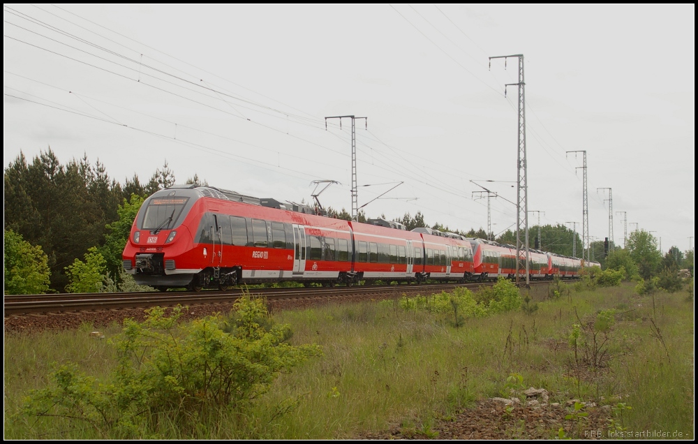 DB Regio 442 128 f�hrt am 10.05.2012 die Traktion mit 442 127, 442 124 und 442 123 bei einer Probefahrt in der Berliner Wuhlheide an