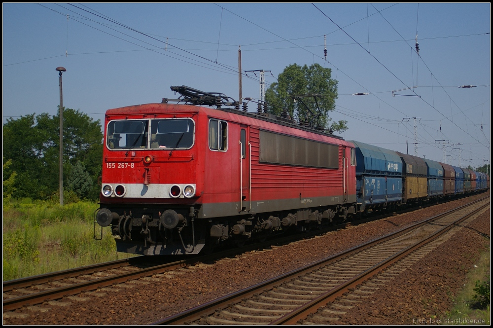 DB Schenker 155 267 mit Kohle am 27.07.2012 in Berlin Wuhlheide
<br><br>
Update: Verschrottet in Opladen 16.03.2015