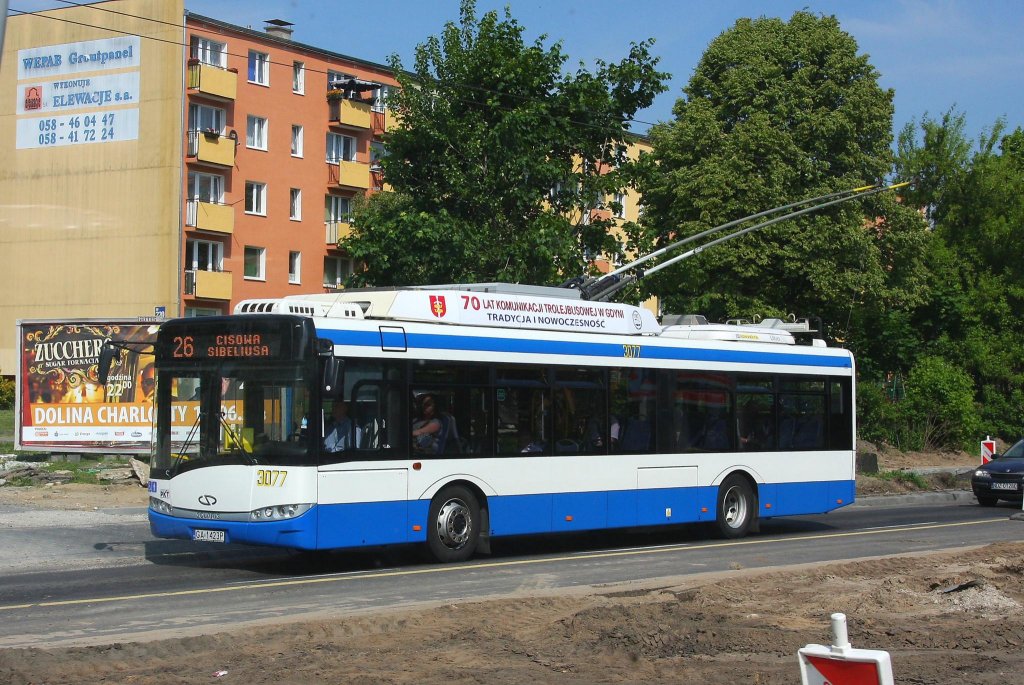 Dieser moderne Solaris O-Bus war am 3.6.2013 im polnischen Danzig 
auf der Linie 26 im Einsatz.