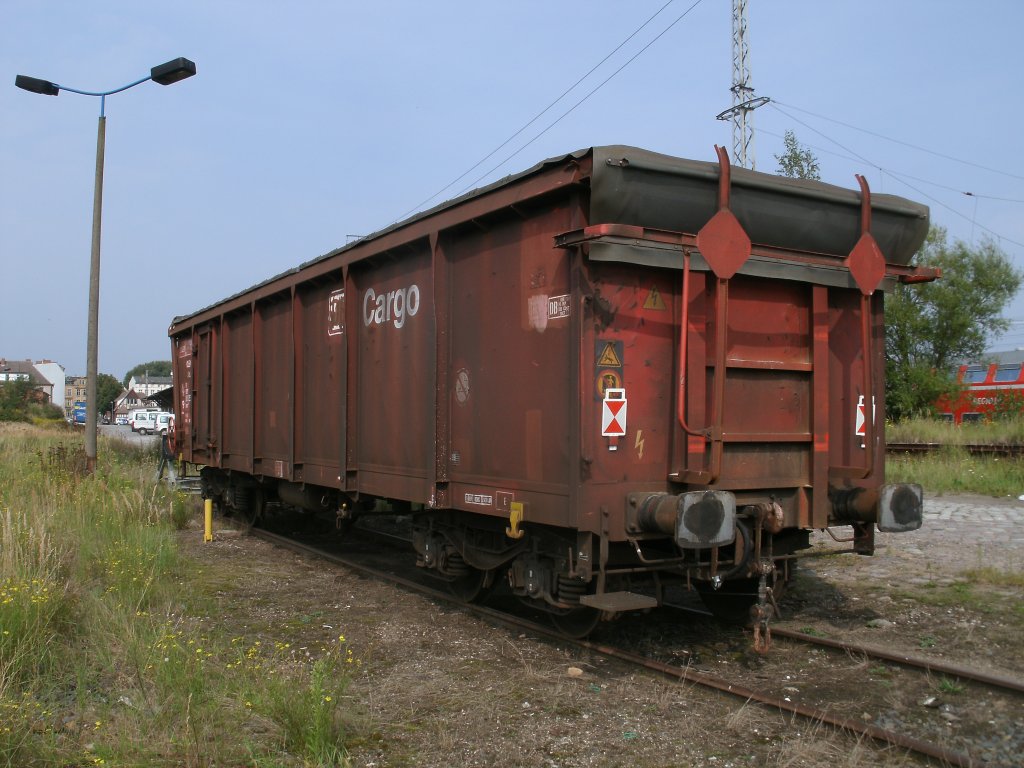 Dieser Tamns war einer von drei Gterwagen die am 31.August 2011 in einer Weiche in Stralsund Rgendamm entgleisten.Am 03.September 2011 stand der Tamns 81 80 080 3 257-0 auf der Ladestrae in Stralsund.