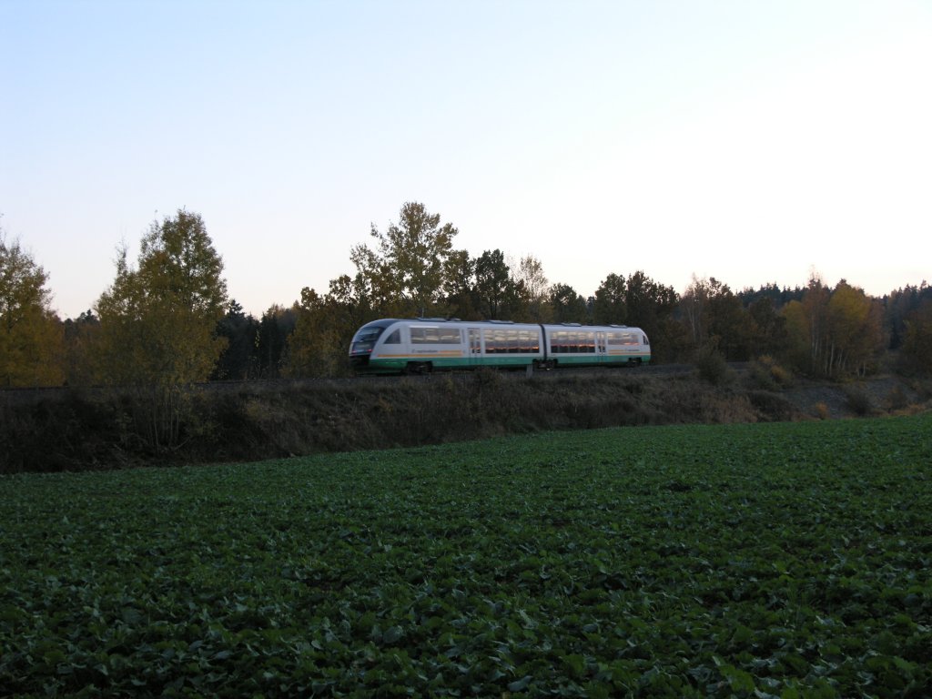 Eine Vogtlandbahn sdlich von Wiesau/Oberpfalz auf dne Weg nach Hof. 30.10.09