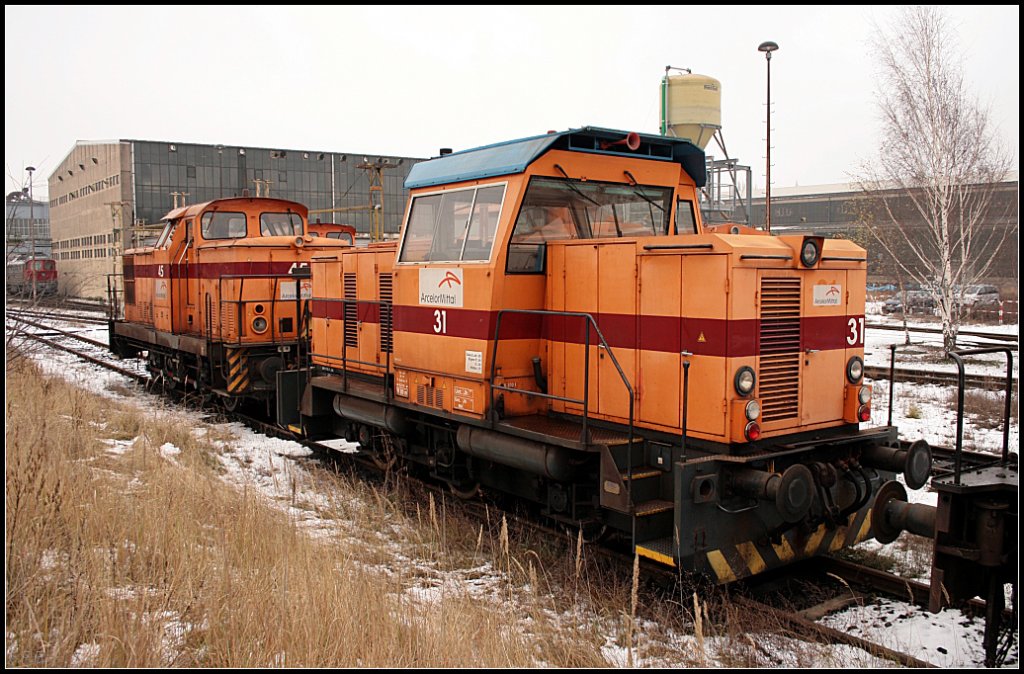 EKO 31 auf dem Freigelnde von EKO Stahl. Gebaut wurde die Lok bei CKD 1965 (ex JLS Jihlava 711 801, Cepro 710 657, gesichtet Eisenhttenstadt 24.12.2009)