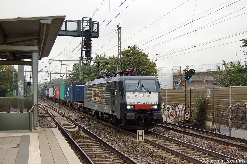 ES 64 F4 - 115 (189 115-9) MRCE fr IGE Bahntouristik GmbH & Co. KG mit einem Containerzug am S-Bahn Haltepunkt Hannover-Linden/Fischerhof. 27.09.2011