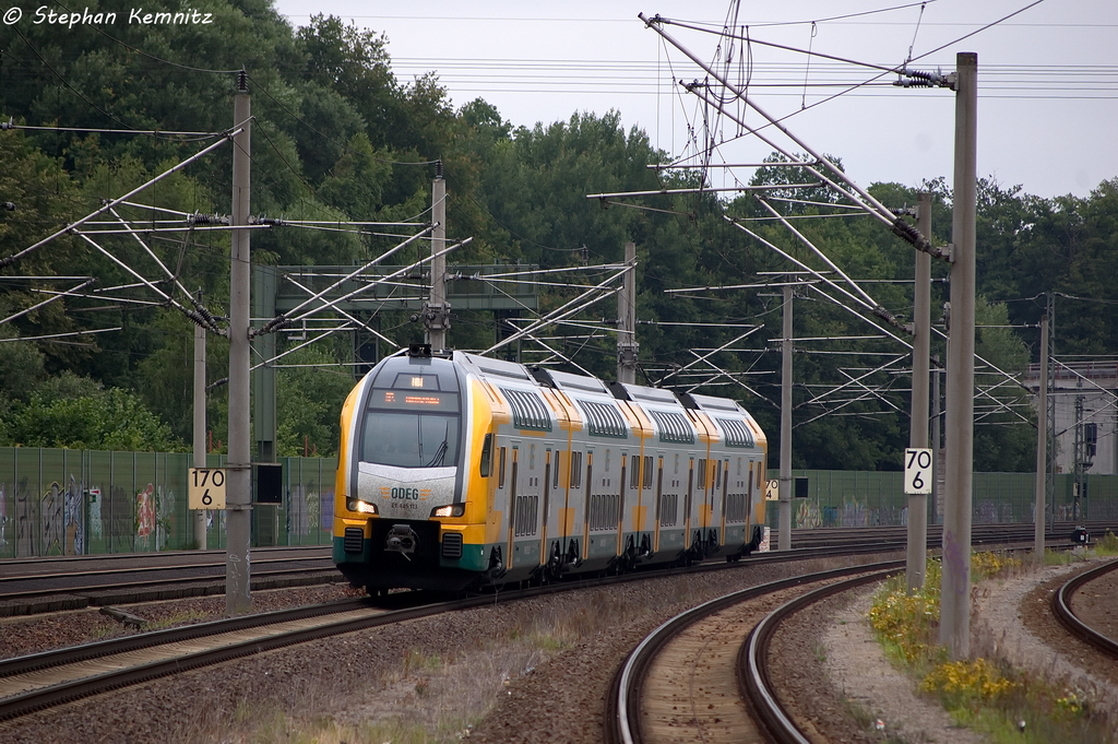 ET 445.113 (445 113-4) ODEG - Ostdeutsche Eisenbahn GmbH als RE4 (RE 37308) von Jterbog nach Rathenow, bei der Einfahrt in Rathenow. 12.07.2013