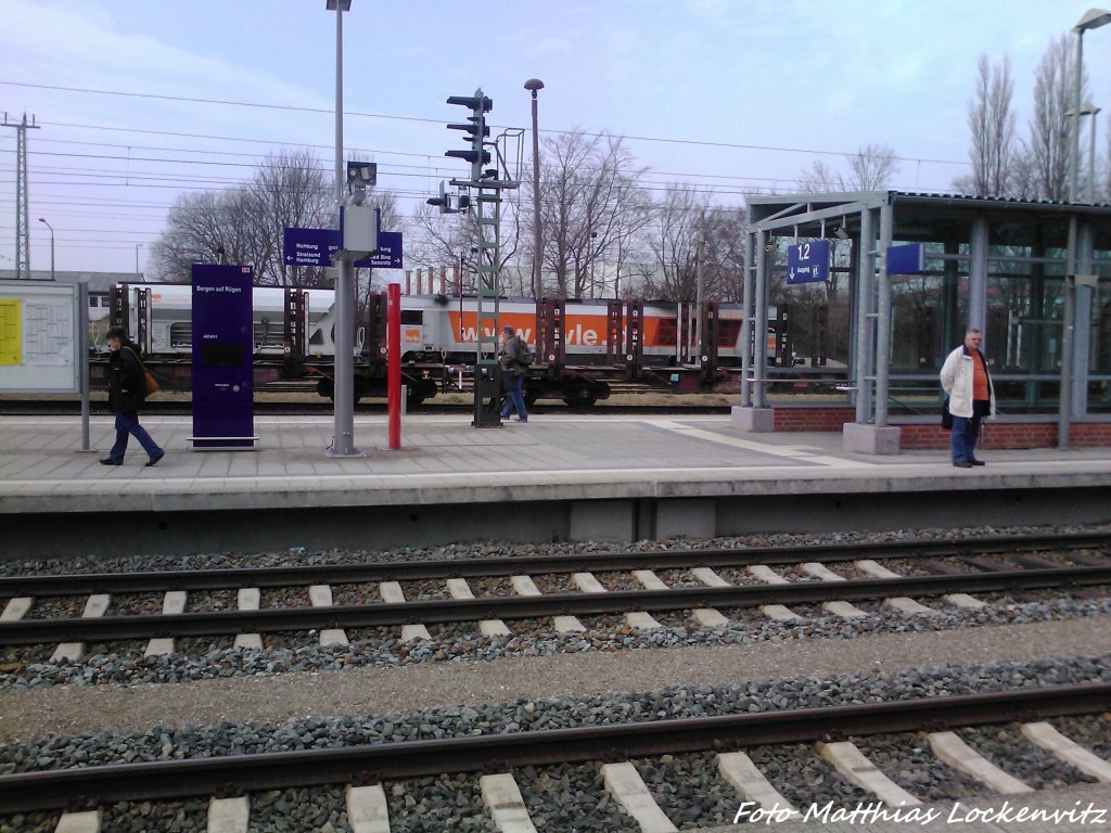 HVLE Voith Maxima 40CC hinter Holzwagen versteckt im Bahnhof Bergen auf R�gen am 16.4.13