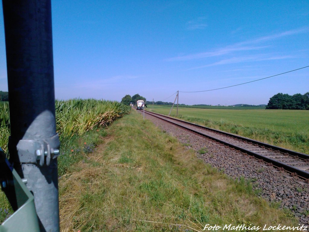 In weiter ferne ist PRESS 650 032-4 unterwegs nach Bergen auf R�gen bei Neklade am 22.7.3