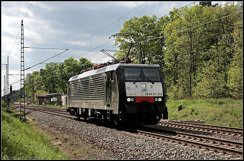 ITL ES 64 F4-212 solo unterwegs nach FFO (NVR-Nummer: 91 80 6189 212-4 D-DISPO, gesehen Gr�nheide Fangschleuse 25.05.2010)