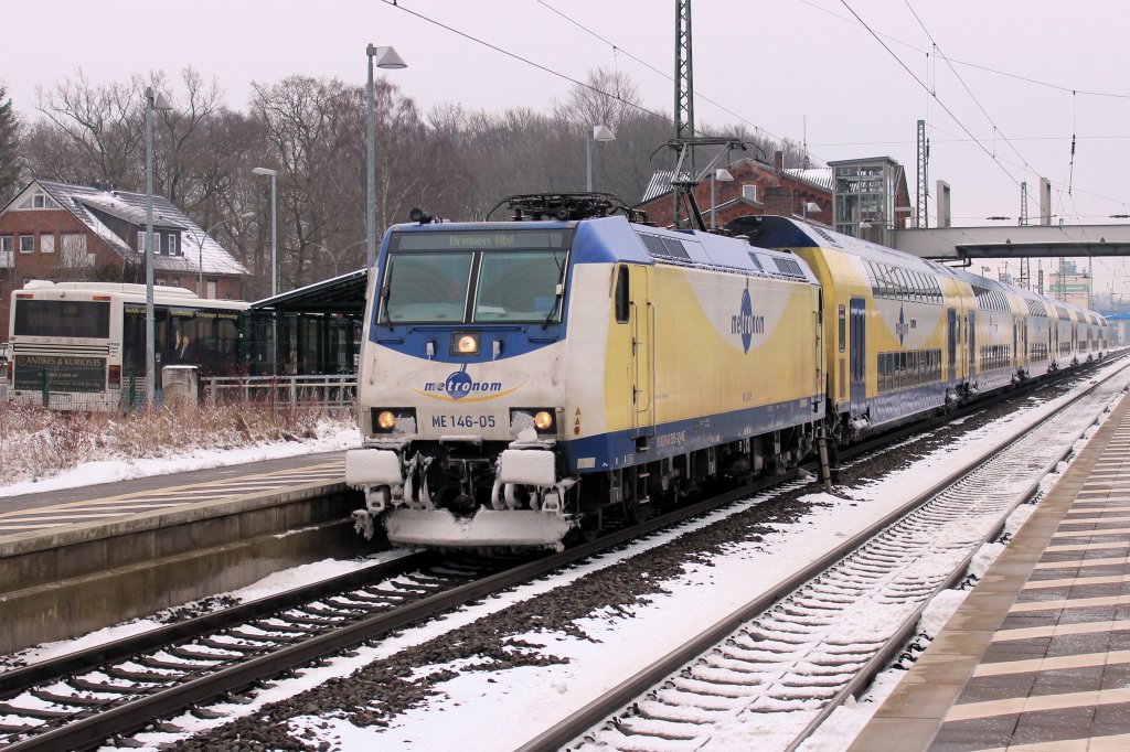 ME 146 - 05 > Einfahrt in den Bahnhof Tostedt < Der Winter ist auch am 18.03.2013 noch nicht vorbei.