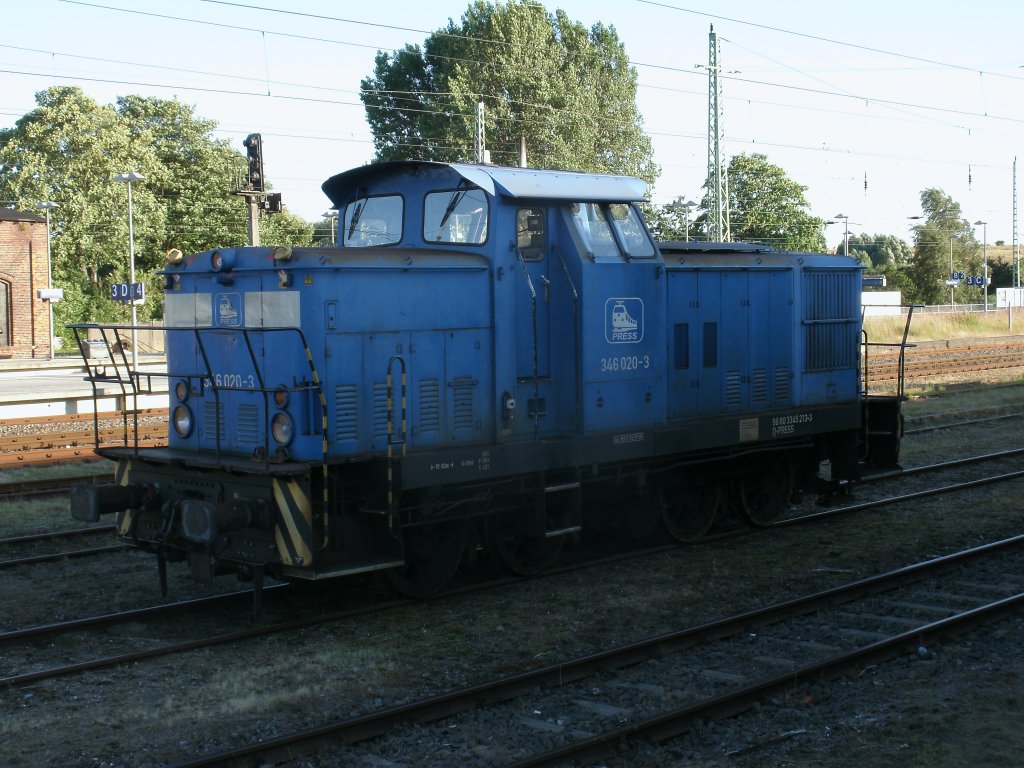 Mehrere Tage rangierte die PRESS 346 020 in Bergen/R�gen.Am 31.Juli 2013 hatte die Lok Feierabend.