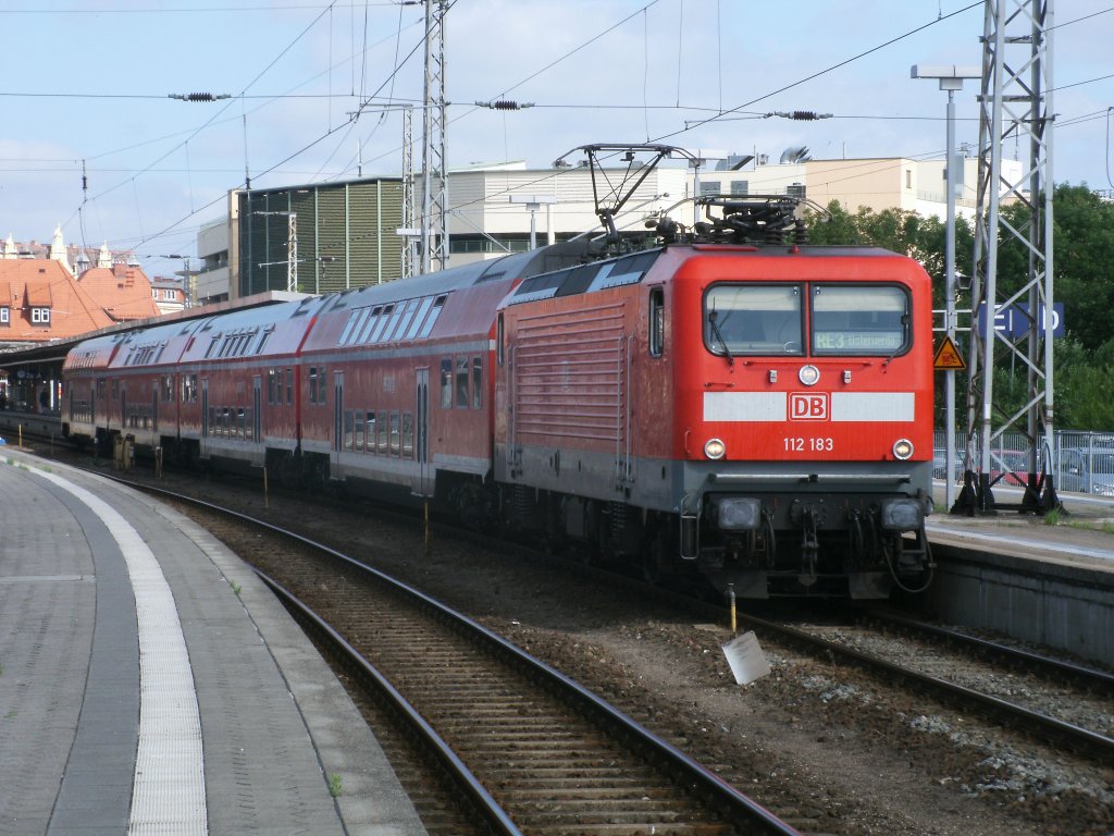 Mit dem RE 18311 ging es fr 112 183,am 16.Juli 2011,von Stralsund zurck nach Elsterwerda.