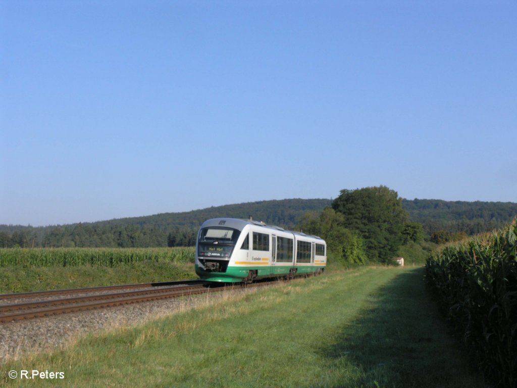 Nachschuss von VT05 bei Oberteich als VBG86544 nach Hof. 07.08.09