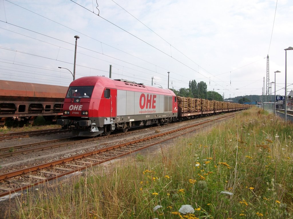OHE 270082 rangierte a, 06.August 2010 einen Holzzug in Bergen/Rgen zusammen.
