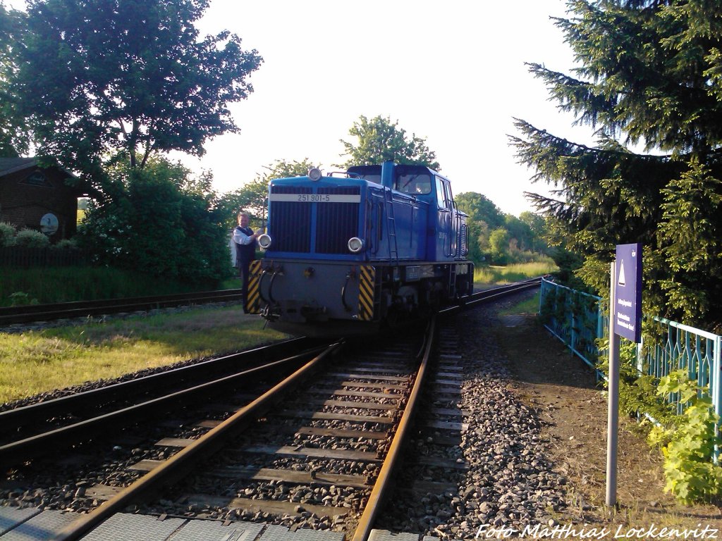 R�BB 251 901 beim Ann�hern des Personenzuges in Richtung Lauterbach Mole im Bahnhof Putbus am 29.5.13