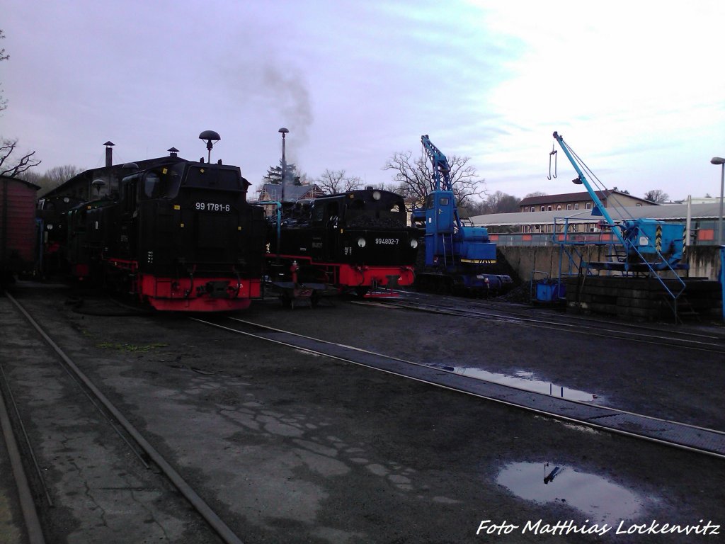 R�bb 99 1781 & 99 4802 vorm Kleinbahn BW Putbus am 27.4.13