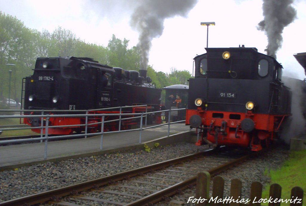 R�BB 99 1782 & 91 134 im Bahnhof Putbus beim Bahnhofsfest Putbus am 14.5.11