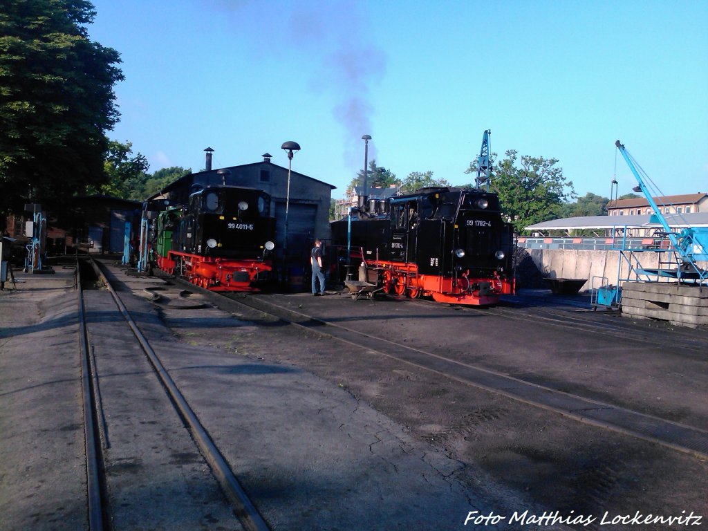 R�BB 99 4011 & 99 1782 im Morgentlichen Kleinbahn BW Putbus am 22.6.13