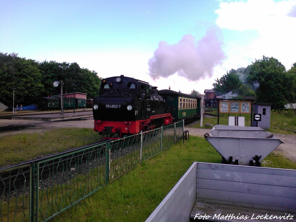 R�BB 99 4802 unterwegs nach Ostseebad G�hren bei der Ausfahrt aus Putbus am 29.5.13