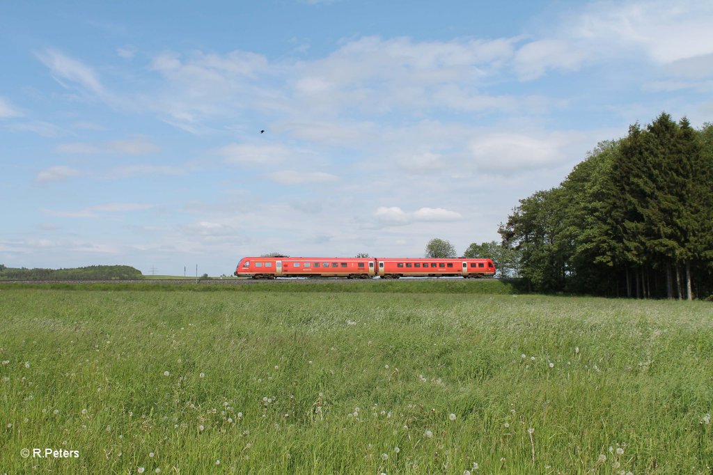 Umgeleiteter IRE Franken-Sachsen-Express bei Oberteich. 04.06.13