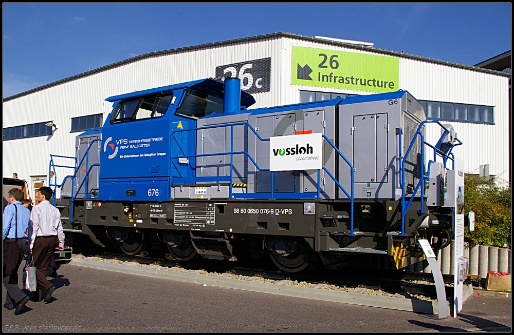 VPS 676 präsentiert sich auf der Messe als Vetreterin der G6 von Vossloh (NVR-Nummer 98 80 0650 076-9 D-VPS; INNOTRANS 2010, gesehen Berlin 22.09.2010)