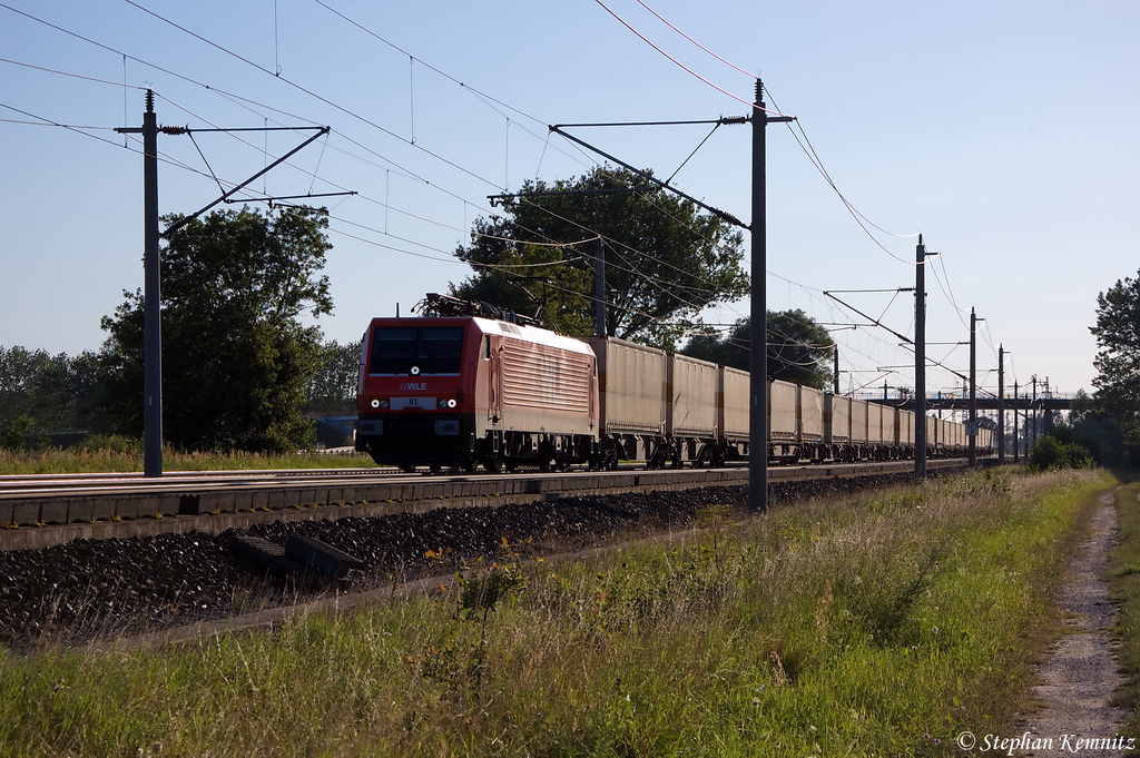 WLE 81 (189 801-4) WLE - Westflische Landes-Eisenbahn GmbH mit dem Warsteiner Bierzug nach Grobeeren bei Rathenow und fuhr in Richtung Wustermark weiter. Netten Gru zurck an den Tf! 01.08.2012