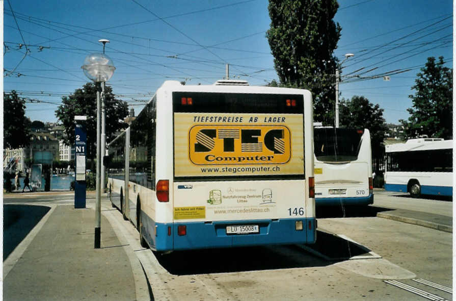 (096'303) - VBL Luzern - Nr. 146/LU 15'008 - Mercedes (ex Heggli, Kriens Nr. 708) am 15. Juli 2007 beim Bahnhof Luzern