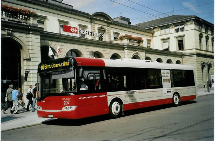 (098'712) - SW Winterthur - Nr. 207/ZH 730'207 - Solaris am 15. September 2007 beim Hauptbahnhof Winterthur