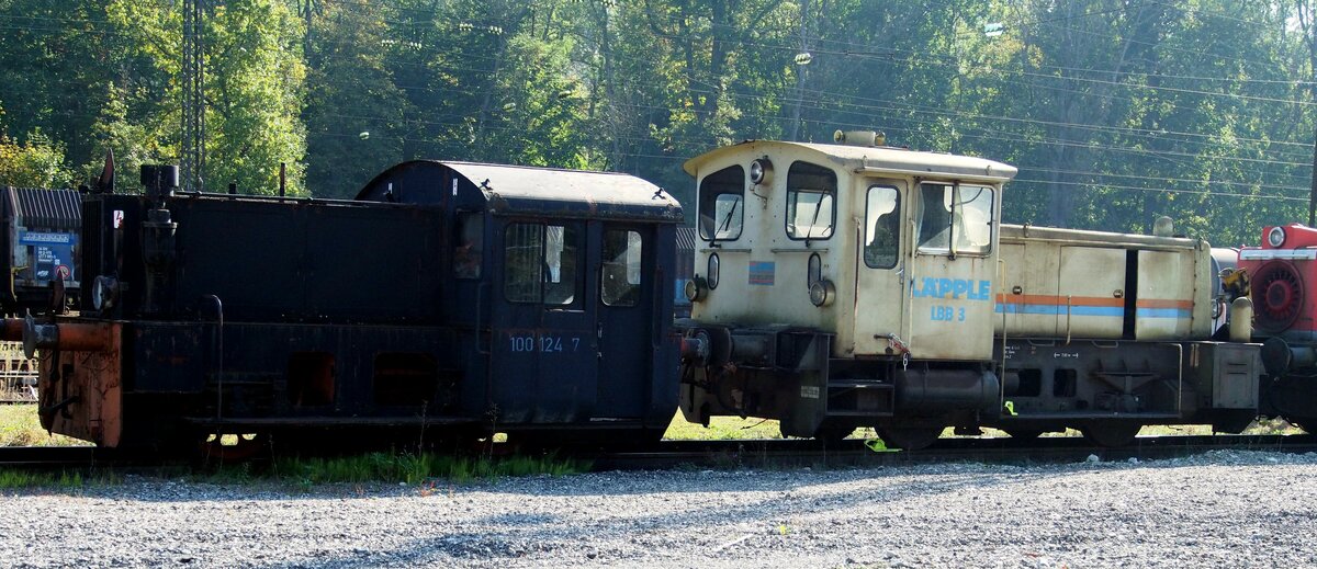 100 124-7 (DR) und ex Typ Köf III der Läpple Blechverarbeitung GmbH & Co in Teublitz erbaut 1964 von Gmeinder FabrikNr. 5337 ex 332 197-3 in Neu-Offingen am 09.10.2021.
