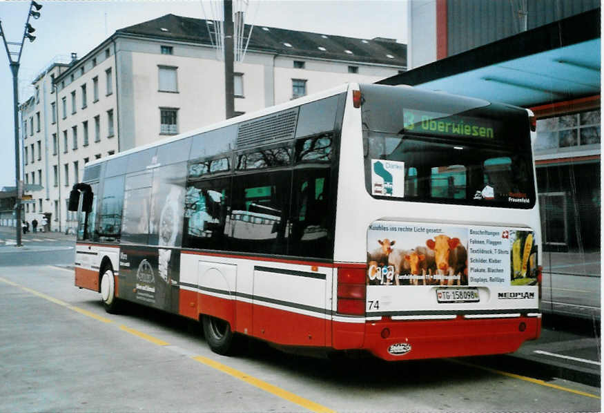 (102'323) - PostAuto Ostschweiz - Nr. 74/TG 158'098 - Neoplan (ex P 23'204) am 23. Dezember 2007 beim Bahnhof Frauenfeld