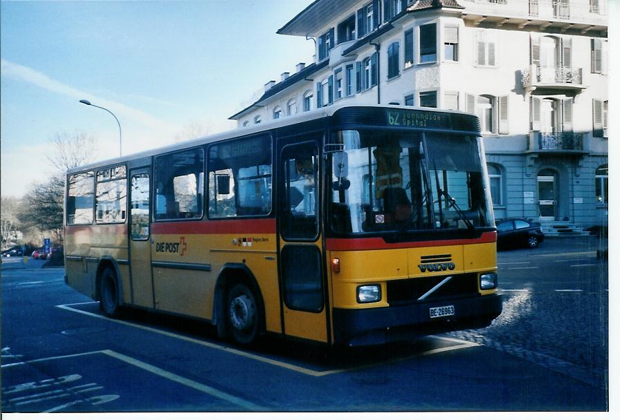 (103'719) - Lengacher, M�nsingen - Nr. 4/BE 26'963 - Volvo/Hess (ex Steiner, Messen) am 28. Januar 2008 beim Bahnhof M�nsingen